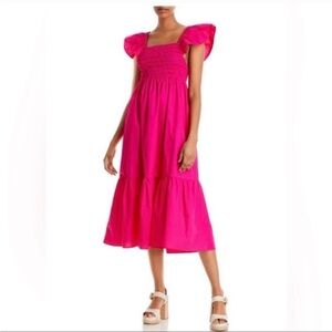 Jason Wu Hot Pink Fuchsia Smocked Cut-Out Open Back Midi Dress NWT